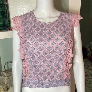 NWT NEW Grace & Emma Pink Lace Sleeveless Tank Crop Top Sheer Large